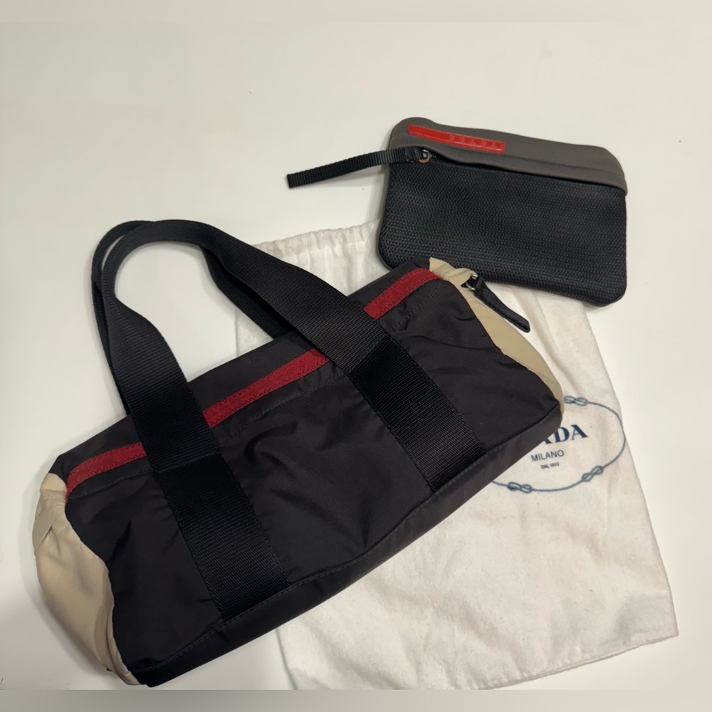 Prada vintage nylon duffle bag with pouch